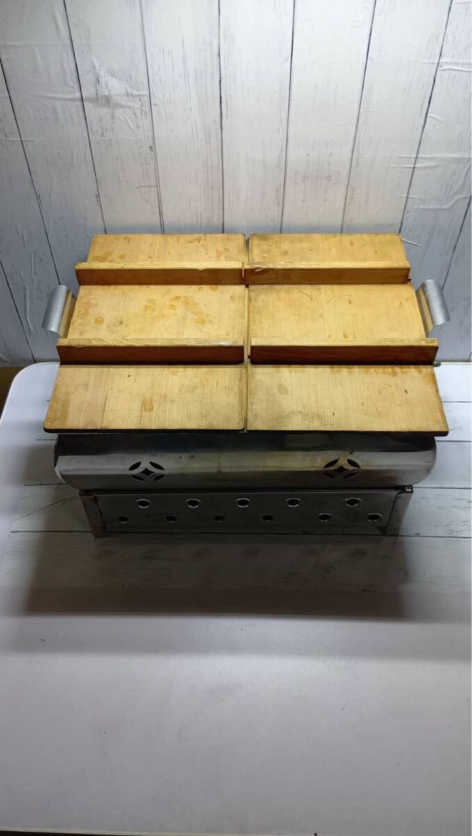 「昭和レトロ おでん鍋 ガスコンロ 卓上 業務用風 仕切り鍋 木蓋付き ジャンク」 