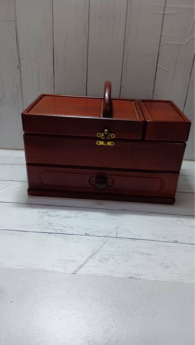 「木製 裁縫箱 ソーイングボックス 引き出し付 アンティーク調 昭和レトロ 収納」