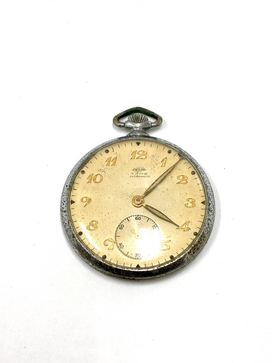 ENICAR 16JEWELS エニカ 懐中時計 スイス製 機械式懐中時計 アンティーク懐中時計 3-150 ブランド時計 シルバー ヴィンテージ 1円出品 H