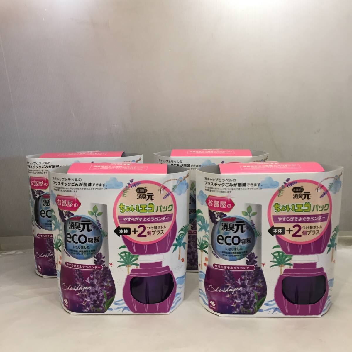 F030202◎未使用 お部屋の消臭元 ラベンダー 消臭芳香剤 部屋用 小林製薬 【置き型本体＋付け替ボトル2個(400ml×3個)】×4点セット◎