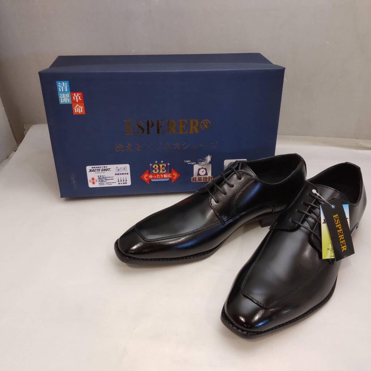 Y031006■未使用 ESPERER エスぺレ 洗える ビジネスシューズ 25cm 3E 抗菌 バクテシャット 紐靴 ブラック 黒 タグ付 紙箱 保管品■