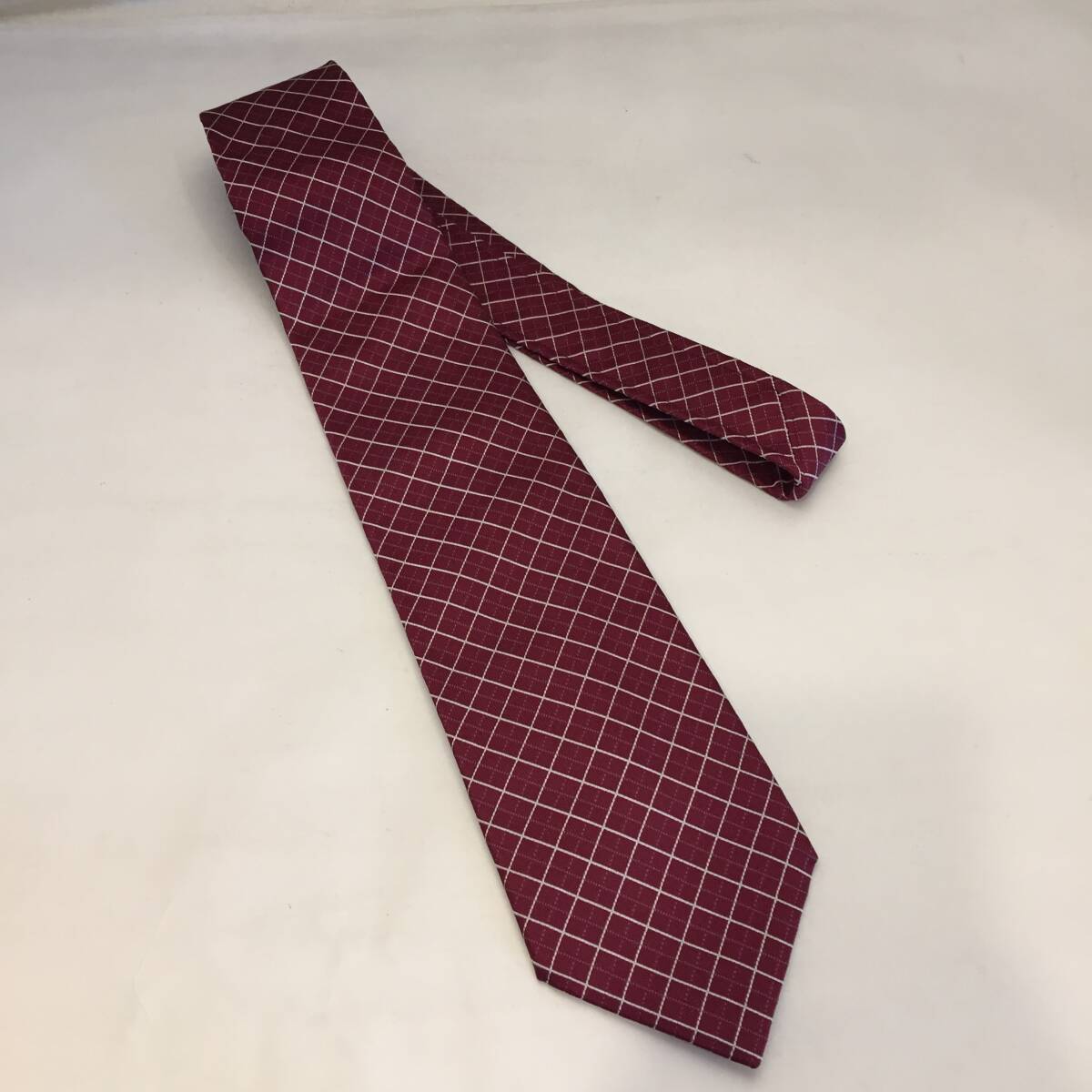 F031102◎アズアイム ASIM ネクタイ シルクネクタイ ワインレッド チェック柄 髙島屋 日本製 絹100％◎