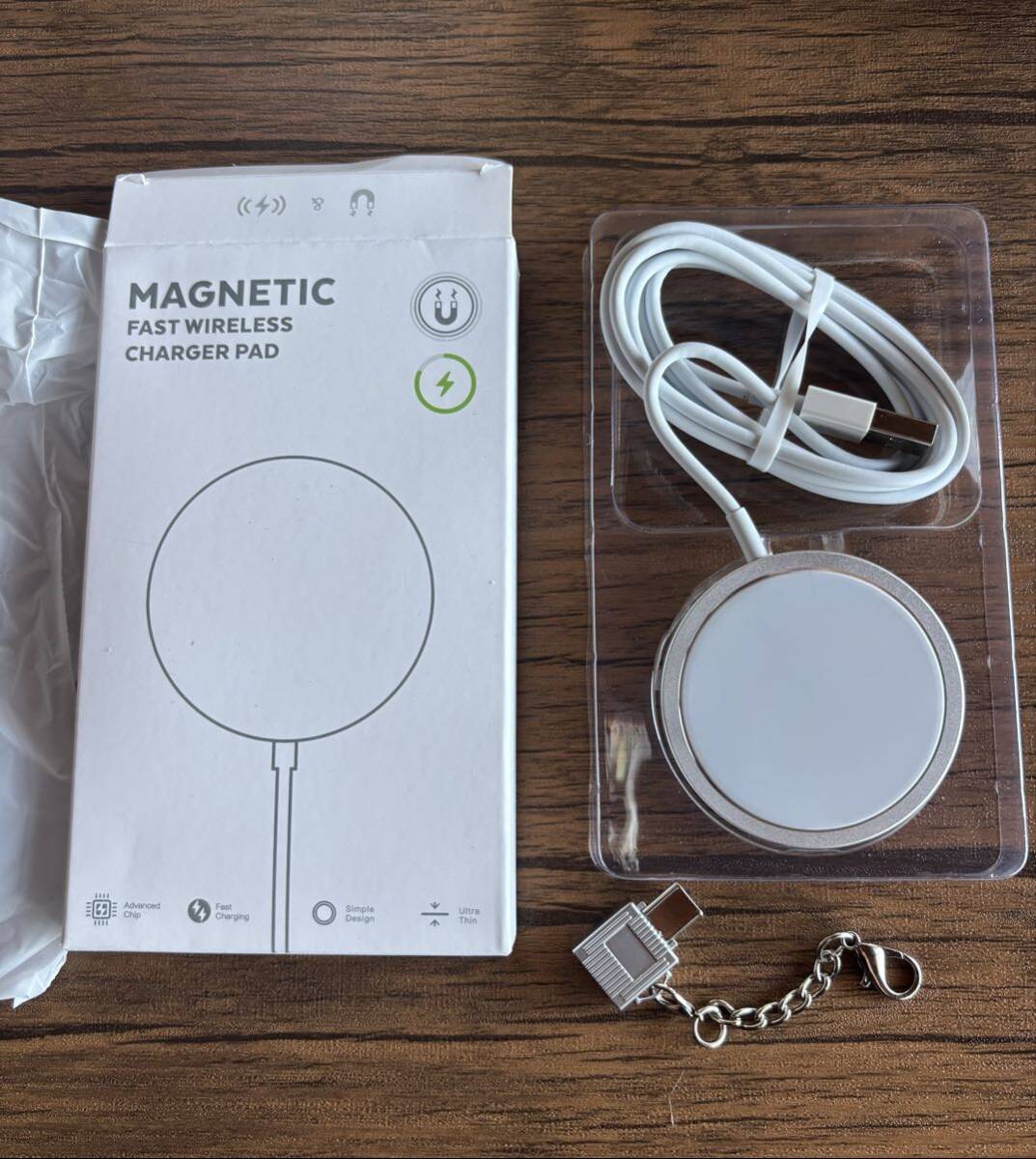 マグネッ式 ワイヤレス USB 急速充電器 Type-A Type-C変換端子付き 