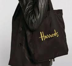 【新品紙タグ付き】Harrods　ハロッズ　折りたたみエコバッグ　黒　刺繍ロゴ
