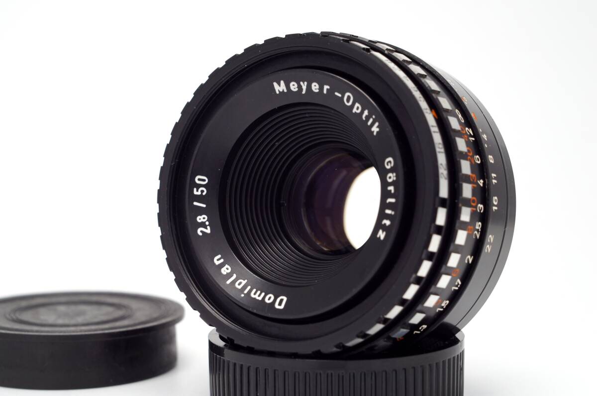29【美品】M42 Meyer-Optik Gorlitz Domiplan 2,8/50mm マイヤー ドミプラン ゼブラ型 1970年製 f2.8 前後キャップ付き