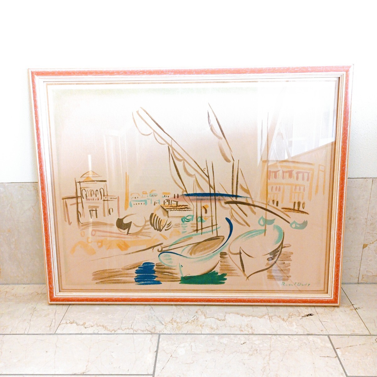 Raoul Dufy ラウル・デュフィ 港の風景 リトグラフ 額装 風景画 Harbor Scene 和紙刷り 模写