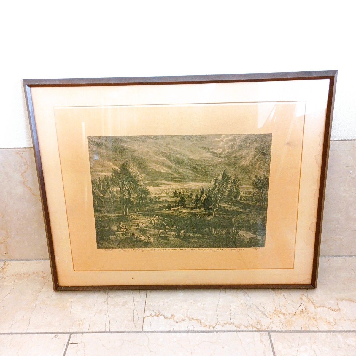 ルーベンス原画 オリジナル版画 額装 小風景集 羊の群れのいる風景 アンティーク版画 模写 ギリス ヘンドリクス ボルスヴェルト 風景画