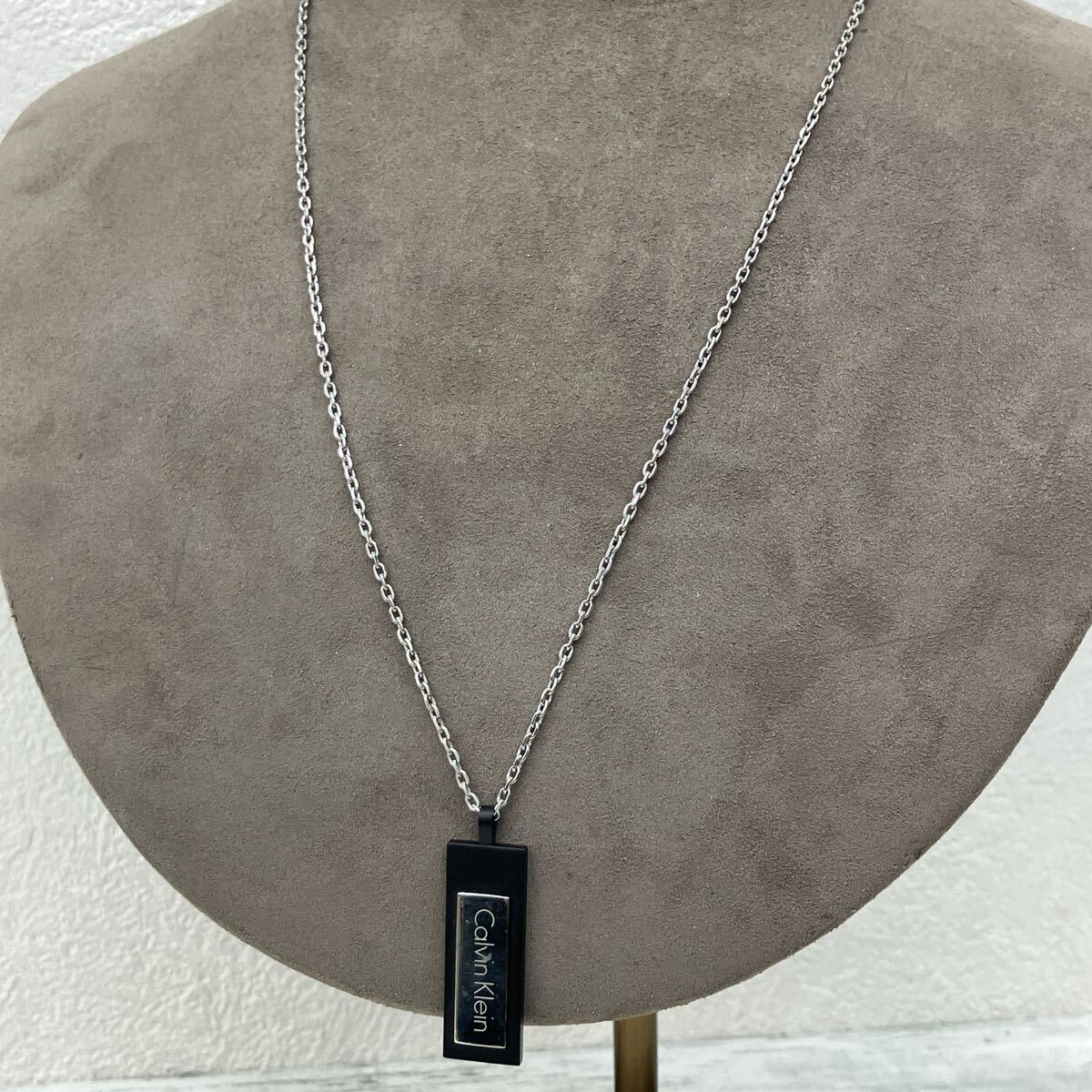 カルバンクライン Calvin kleie CK ネックレス アクセサリー シルバーカラー ブラック プレート【8970】