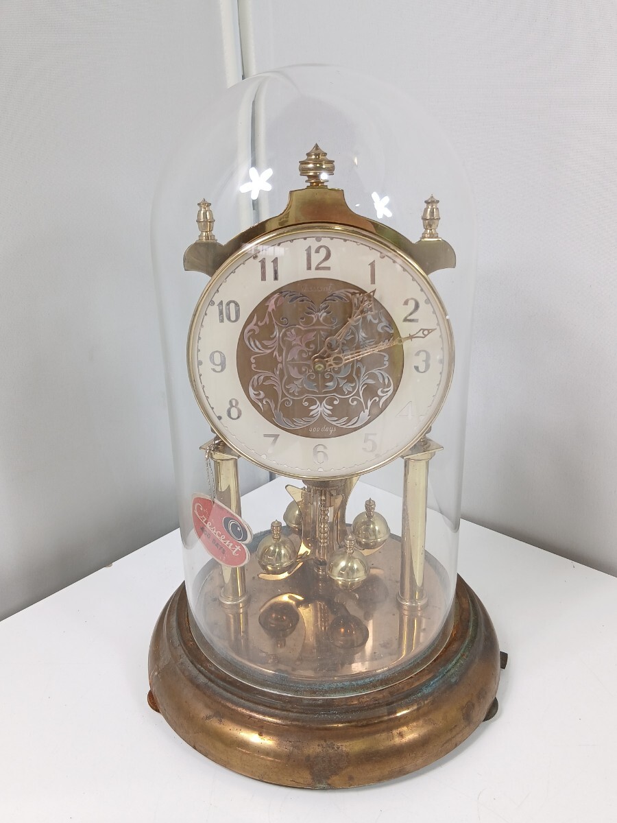 #1948 Crecsent クレセント ドイツ製 ガラスドーム 置き時計 400day ゼンマイ式 ジャンク QUARTZ ヴィンテージ/和歌山県にて引き取り大歓迎