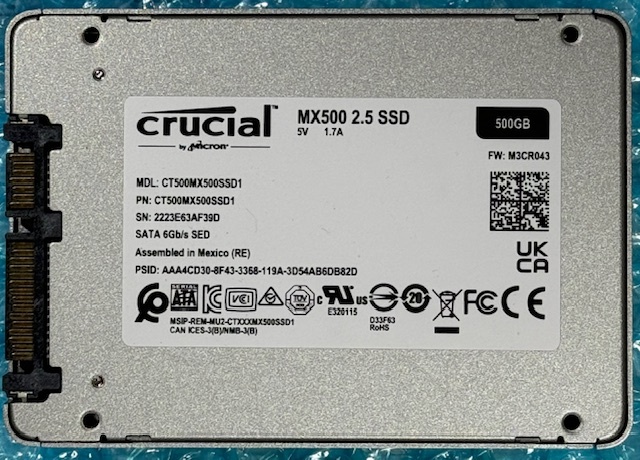 ■ Crucial　　500GB SSD　　CT500MX500SSD1　　使用量まずまず