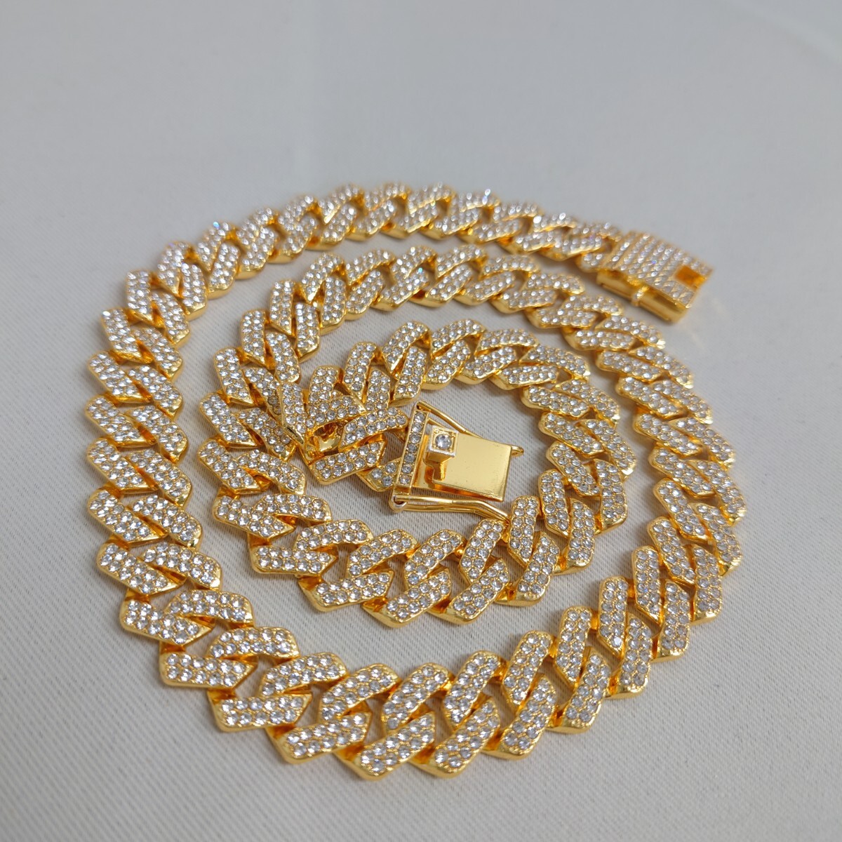 マイアミキューバンチェーン　ネックレス　14mmｘ54cm　喜平 ジルコニア　①