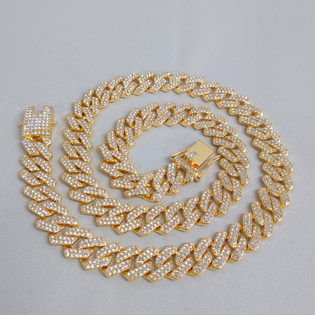 マイアミキューバンチェーン　ネックレス　14mmｘ59cm　喜平 ジルコニア　②