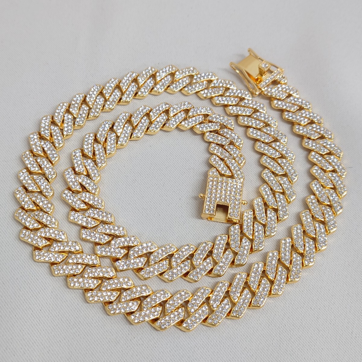 マイアミキューバンチェーン　ネックレス　14mmｘ59cm　喜平 ジルコニア　④