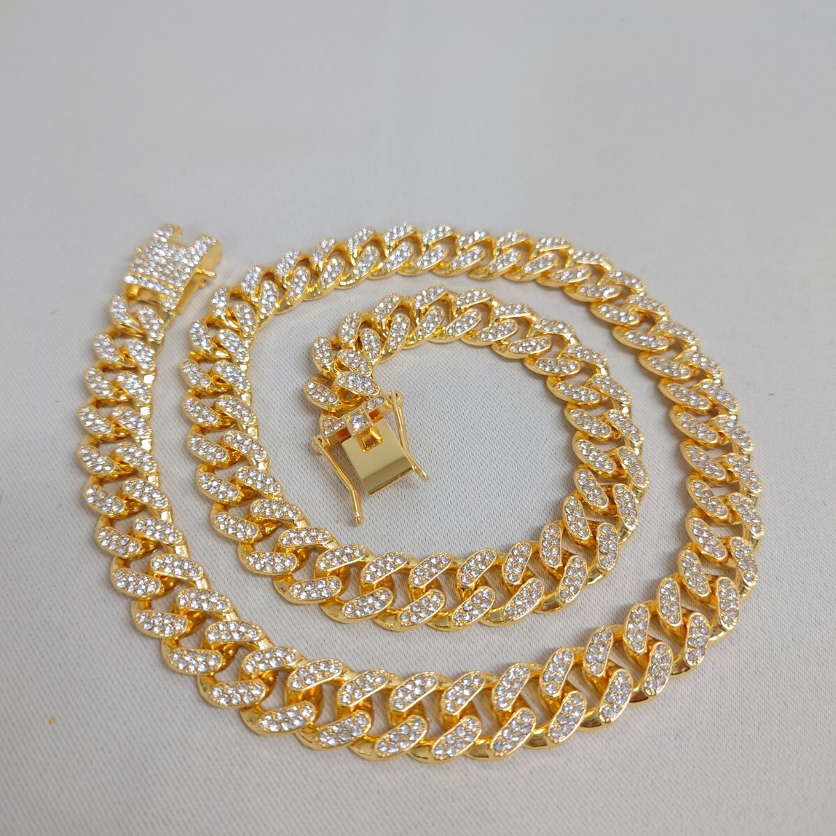 マイアミキューバンチェーン　ネックレス　13mmｘ55cm　喜平 ジルコニア　⑤