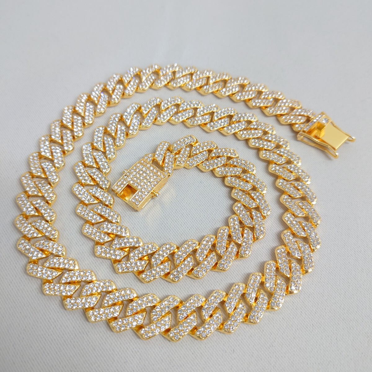 マイアミキューバンチェーン　ネックレス　14mmｘ59cm　喜平 ジルコニア　⑥