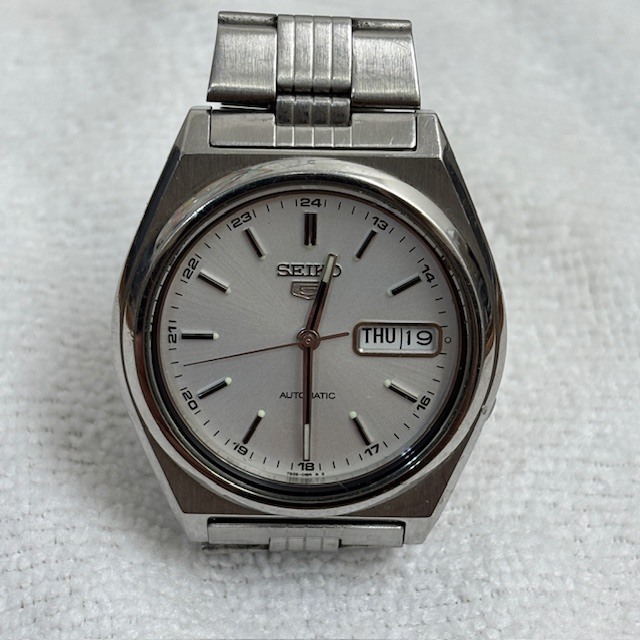～美品～ SEIKO セイコー5 7S26-8760 セイコー5 SS ホワイトシルバー文字盤 腕時計 メンズ 稼働 AT