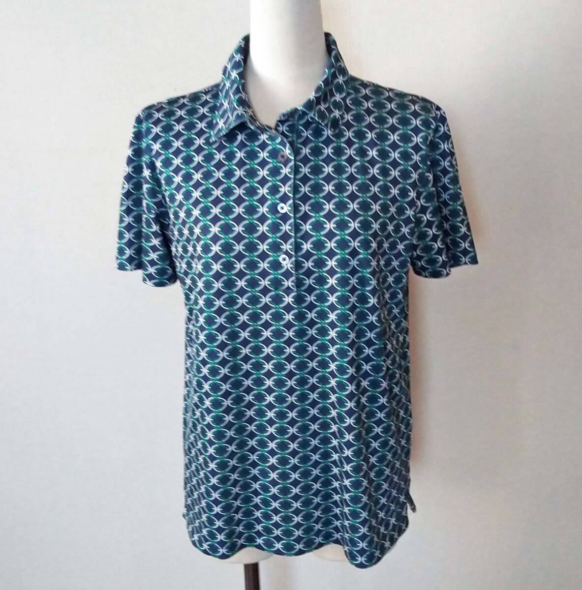 トリーバーチ TORY SPORT トリースポーツ☆ ロゴ刺繍ネイビー系ストレッチ半袖ポロシャツ M