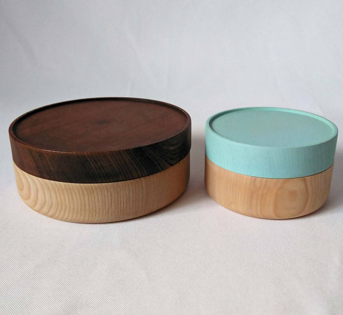 山中塗 畑漆器店 SOJI hako カラー トリコ TRICO L natural 天然木製蓋つき 木の器 菓子器 小物入れ 丸型 ミント/ブラウン 2個セット