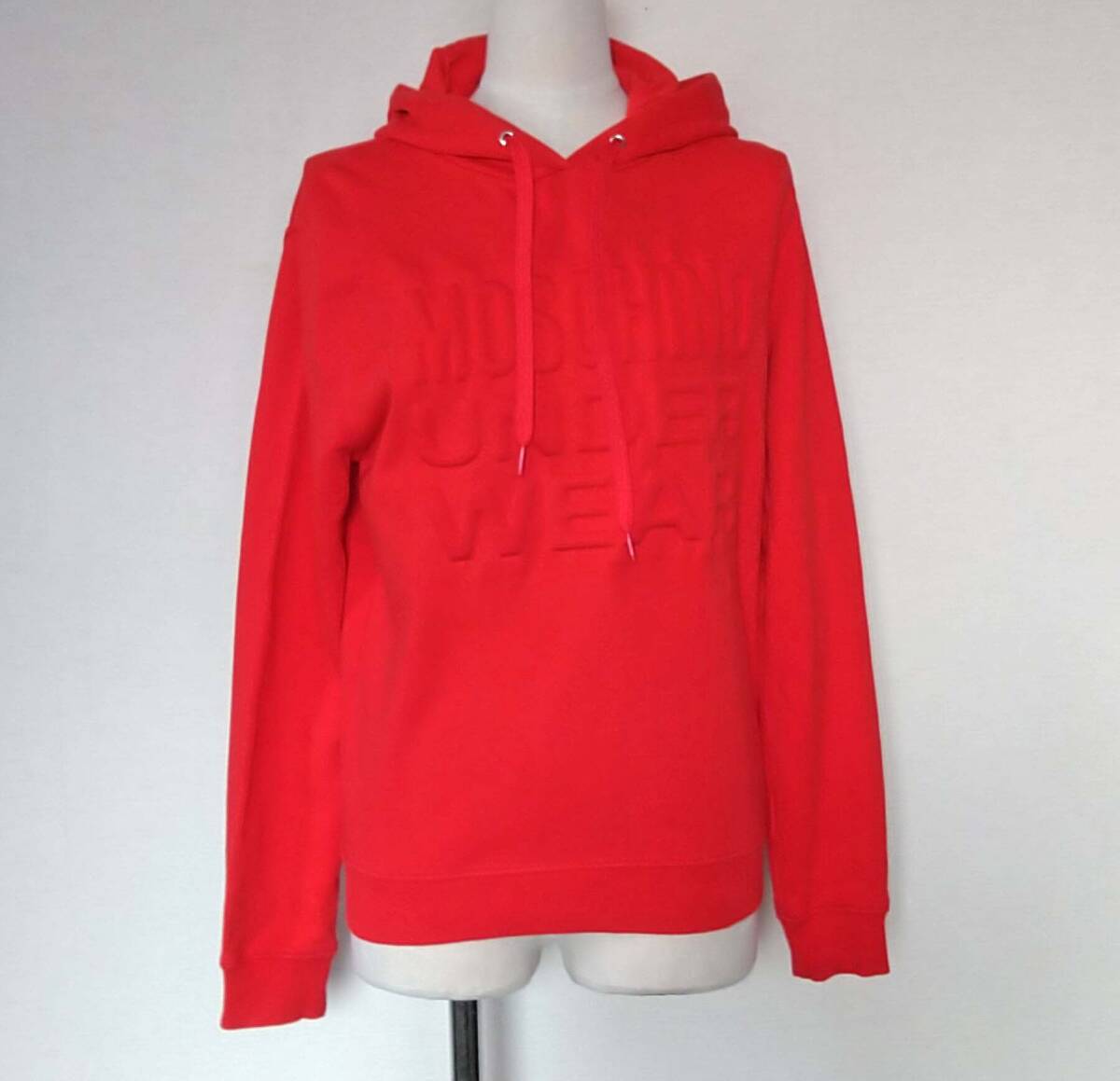 モスキーノ☆赤レッド エンボスロゴ 長袖コットンパーカ/フーディ/プルオーバー USA XS