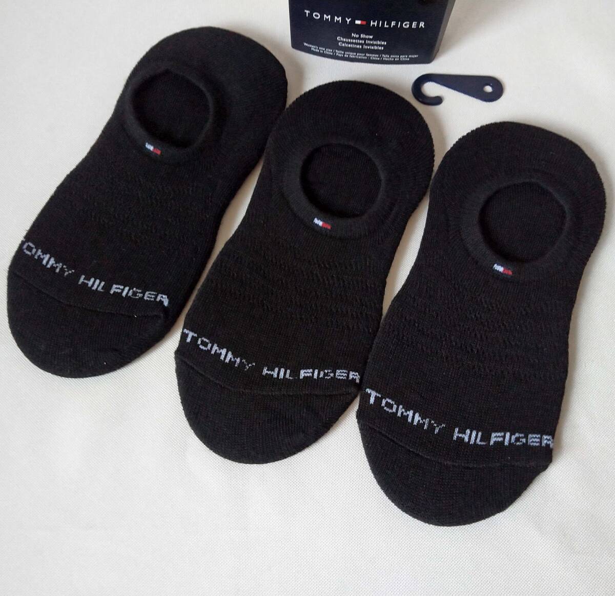 トミーヒルフィガー 黒ブラック フットカバー/ソックス/靴下 約22～25cm 新品3足組 送料無料