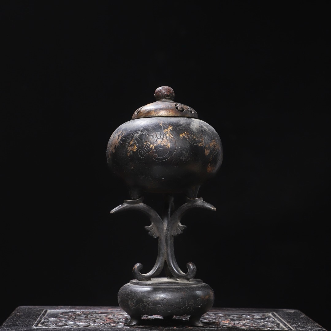 【中古文化*希少 古銅製 草龍托五福香炉 中国古美術 香道具 縁起物 置物】