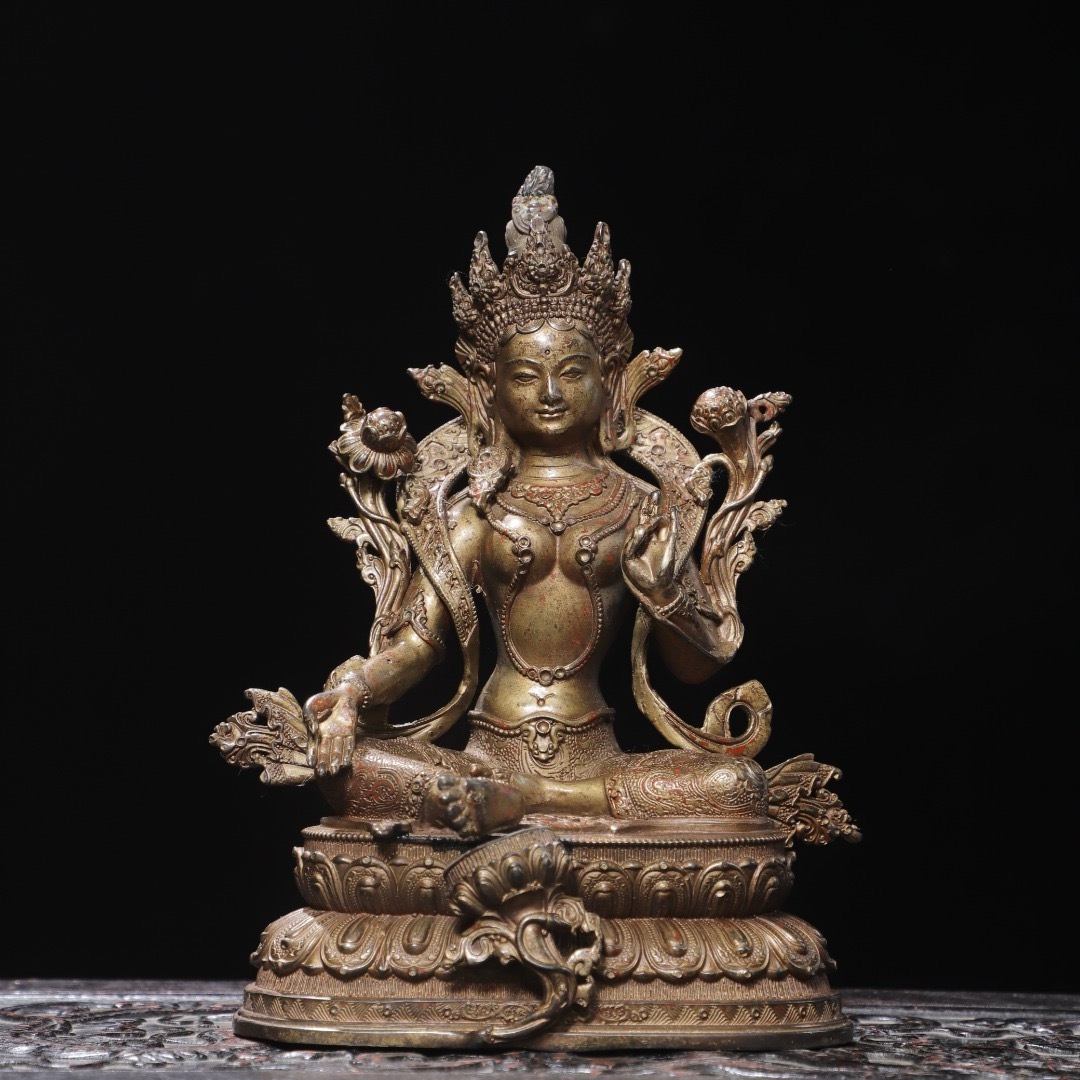【中古文化*極上 古銅製 白度母坐像 チベット仏教美術 縁起物 希少骨董】