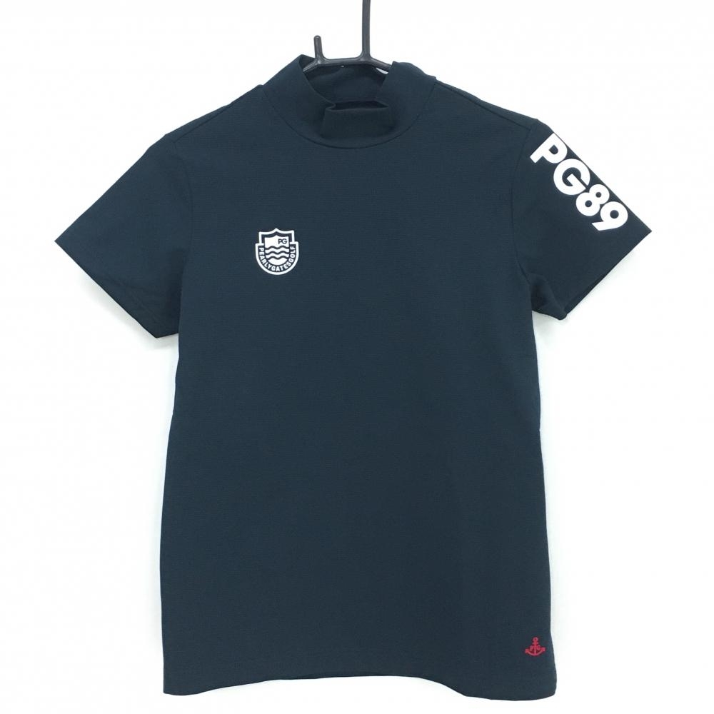 【超美品】パーリーゲイツ 半袖ハイネックシャツ ネイビー ロゴ白 レディース 2(L) ゴルフウェア PEARLY GATES