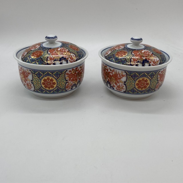 USED 有田焼 錦松梅 有田焼 清秀作 ふた付 小鉢 2個セット 和食器 食器 陶器 色絵 金彩