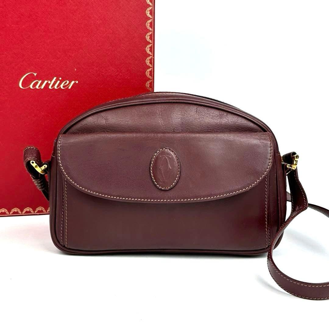 【美品】Cartier カルティエ マストライン マストドゥ ショルダーバッグ ポシェット ゴールド金具 ロゴ型押し 男女兼用 カーフ レザー 人気