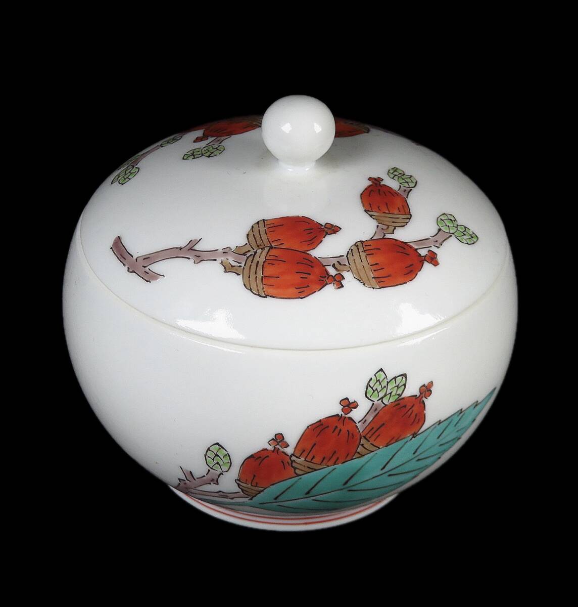 【SAKURAYA】希少な本人作品【濁手 団栗文香炉/十五代 酒井田柿右衛門】有田焼 香櫨 香道具 茶道具 美品 細密絵付 作家 骨董品 古美術品