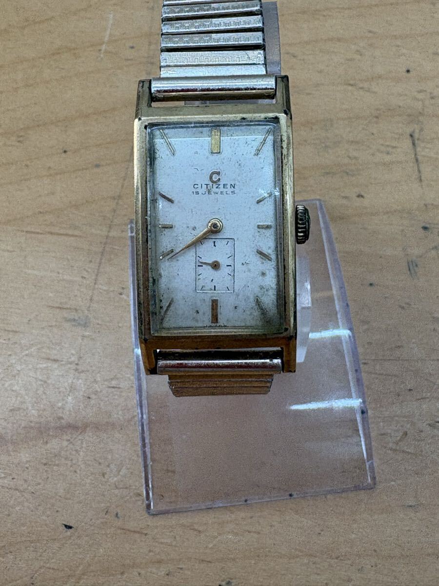 【f161】CITIZEN シチズン 8007081 アンティーク 手巻き スクエア 15石 スモセコ K14 Vintage Manual Small Second Tank 14KGF 15Jewels