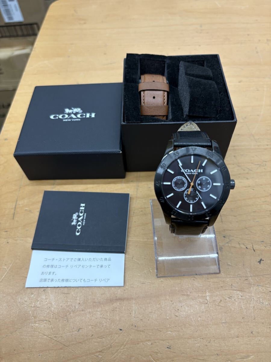 【f209】稼働 美品 COACH コーチ CA.133.2.95.1948 腕時計 黒 クロノグラフ 多機能 箱付き 替えベルト Leather Multi Dial Chronograph