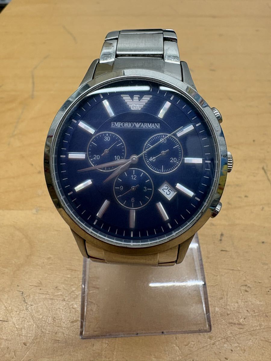 【f211】稼働 EMPORIO ARMANI エンポリオアルマーニ AR-2448 腕時計 ブルー文字盤 デイト クロノグラフ Chronograph Blue Dial Quartz Mens