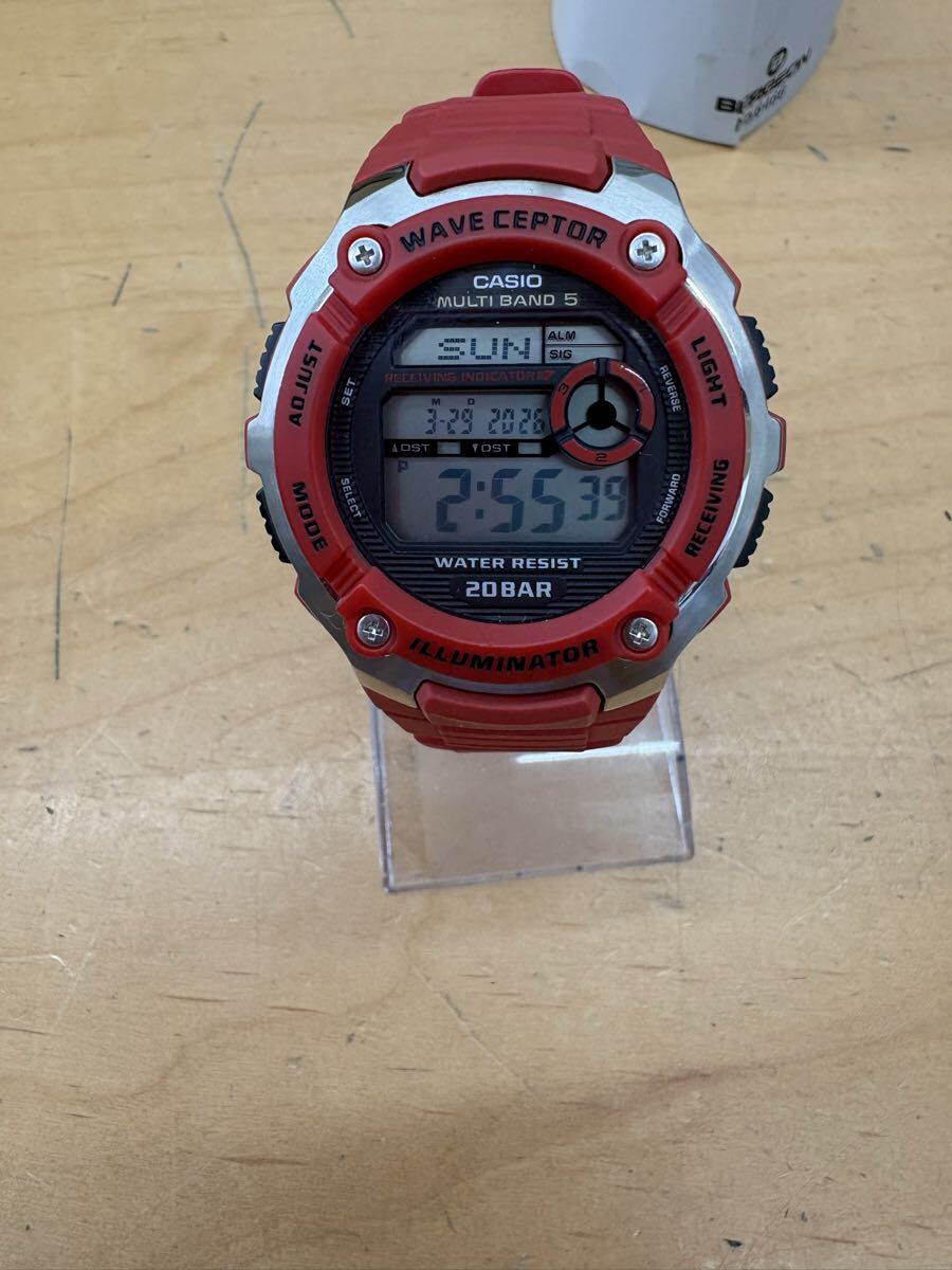【f230】美品 CASIO カシオ WV-M200 ウェーブセプター 電波 20気圧防水 赤 Wave Ceptor Multi Band 5 Radio Red Watch Alarm 3139