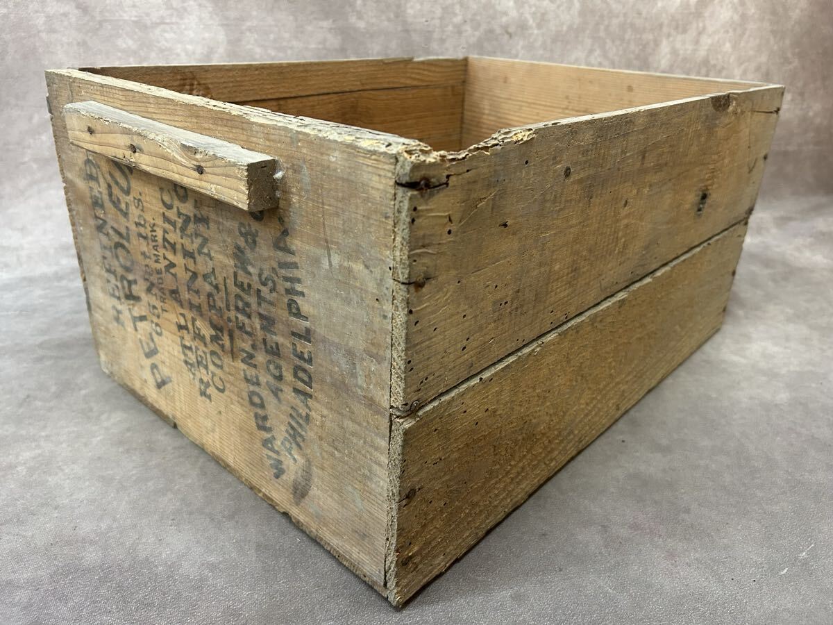 ビンテージ!! 木箱 アンティーク ウッドボックス レトロな刻印 店舗什器 陳列 什器 道具箱 ガレージ ディスプレイ vintage 直接引き取り可