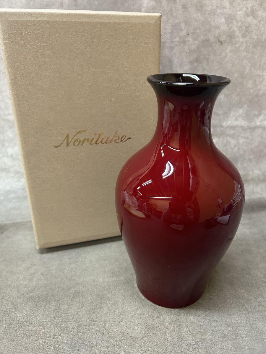 美品 Noritake ノリタケ 辰砂 花瓶 レッド 赤 studio collection スタジオコレクション 花入 花器 箱付 置物 インテリア 花びん