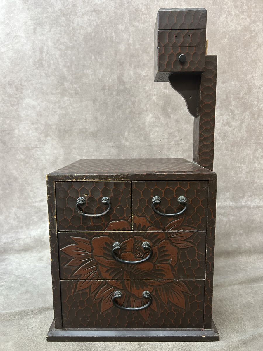 鎌倉彫 やぐら付き お針箱 お裁縫箱 小引出し 日本の道具 古民具 和骨董 生活雑貨 アンティーク 木製 古い 古民家 古道具 直接引き取り可