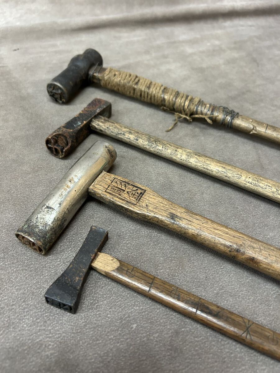 時代物 焼印 印字 ハンマー ４点セット 古道具 彫金 文字が彫られたハンマー 昔の道具 