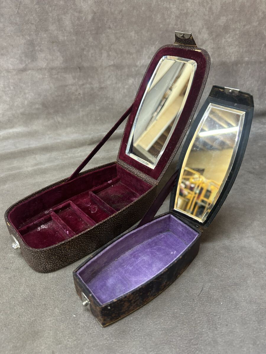 時代物 明治 大正 グルーミング ケース ２点 ミラー付 ジュエリーボックス アクセサリーケース アンティーク ヴィンテージ 当時物 古い 