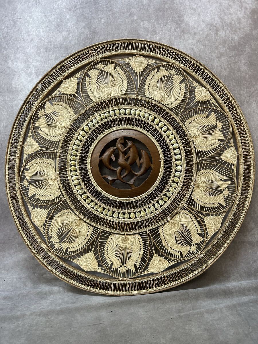 壁飾り レリーフ 直径約77cm 壁掛け インテリア イルカ 人魚 インドネシア バリ 風 