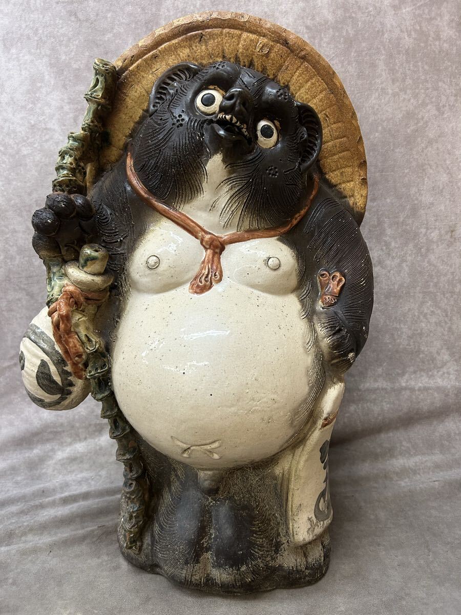 発送不可 信楽焼 たぬき 置物 縁起物 陶器 和風インテリア 商売繁盛 レトロ オブジェ 縦約60cm タヌキ 直接引き取り 奈良発 ご利益