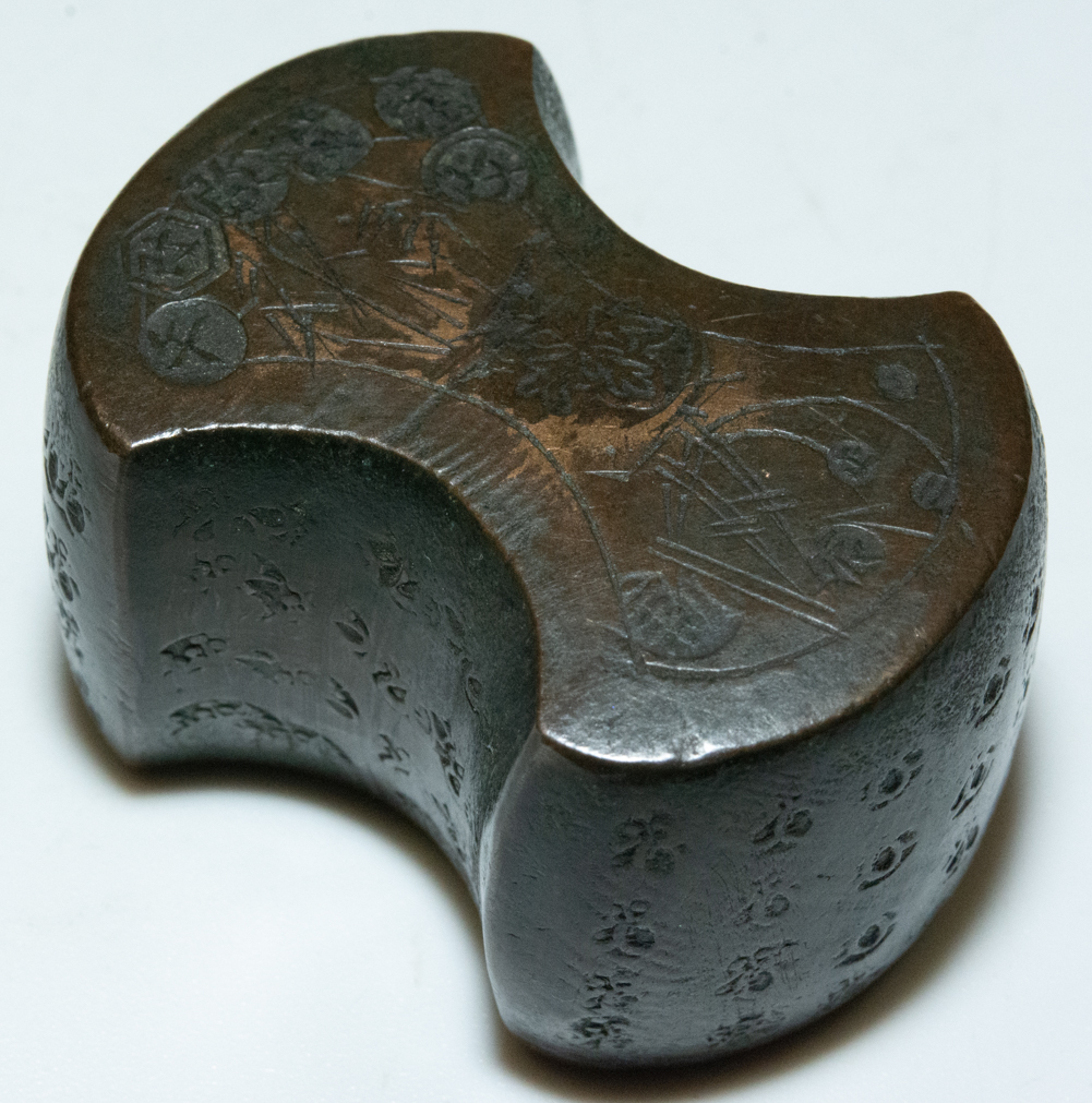 時代 唐金 分銅 拾両 約374.1g 文鎮 書道具 茶道具 古銅 両替商 ペーパーウェイト