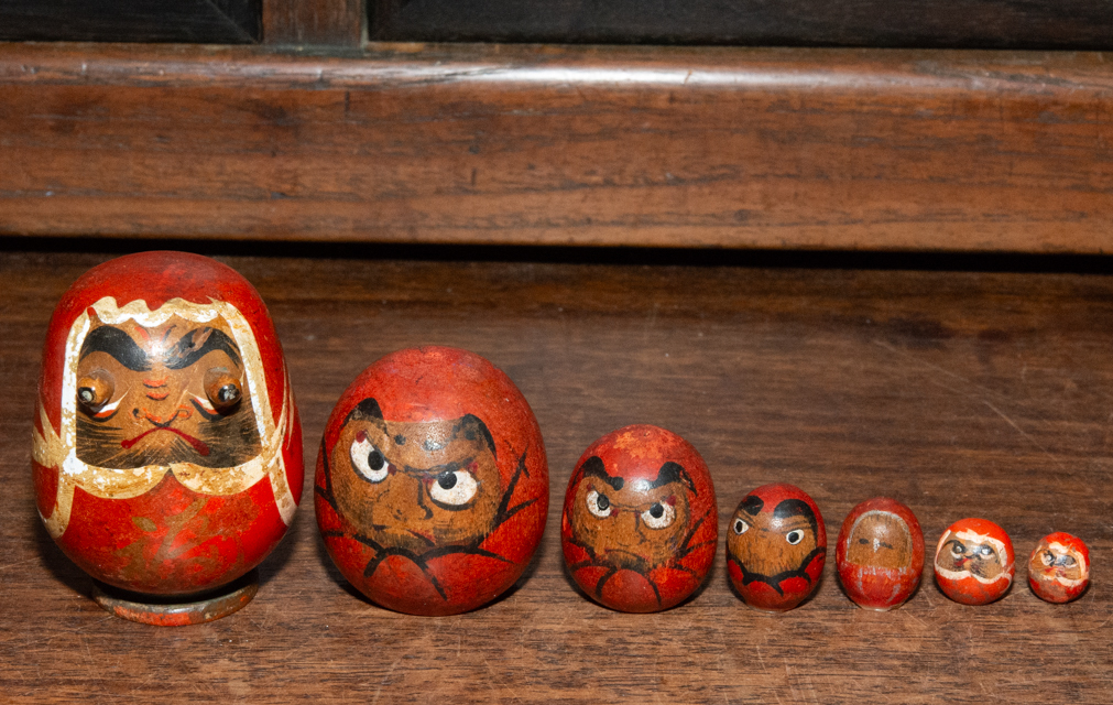 豆達磨 7体 木製 郷土玩具 民芸 置物 縁起物 木工芸品 おもちゃ 昭和レトロ だるま 人形