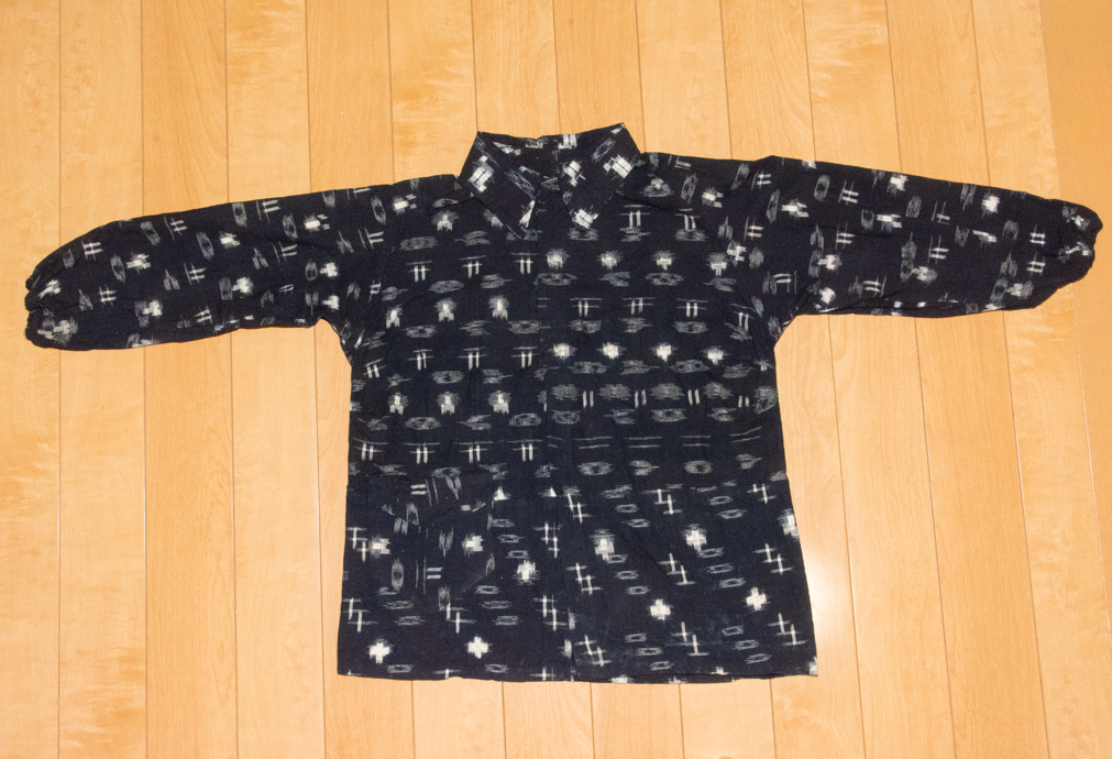 絣 上着 シャツ ポケット付 木綿 藍染 古布 リメイク素材 着物 和服 アンティーク 裁縫 和裁