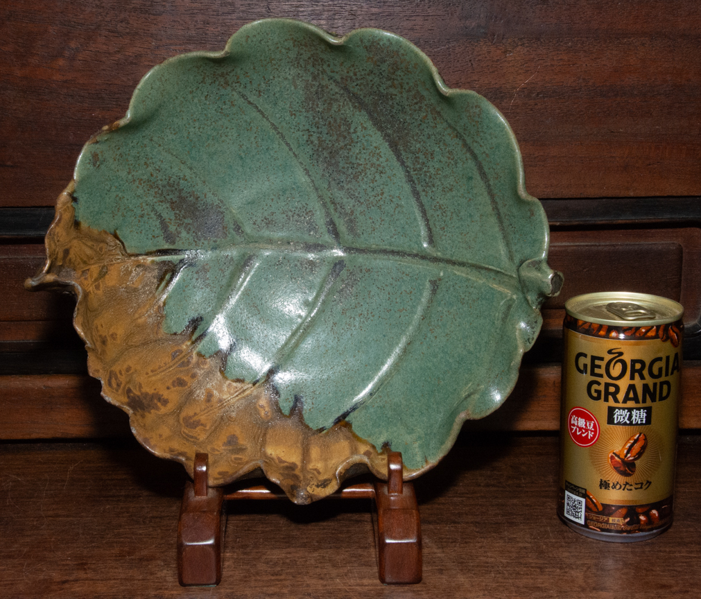 古作 鳥取池田藩 御用窯 因久山焼 葉形 菓子鉢 在銘 茶道具 茶器 菓子器 和食器 盛り皿