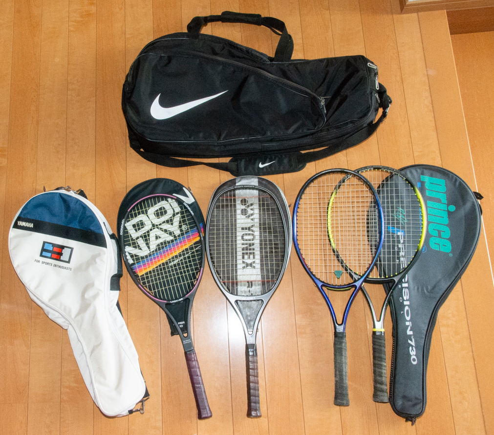 硬式 テニスラケット 4本 カバー・ケース・バッグ付 YONEX DONNAY BRIDGESTONE DUNLOP ビンテージ