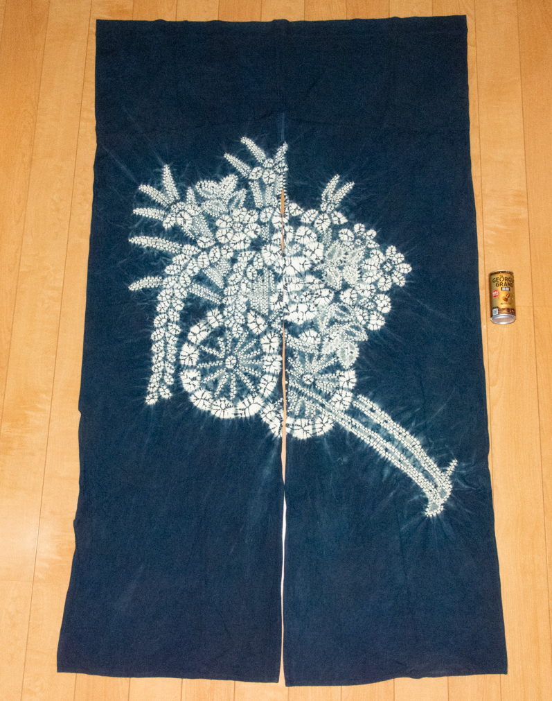 絞り染め 暖簾 花車 木綿 のれん カーテン 間仕切り タペストリー 絞り リメイク素材