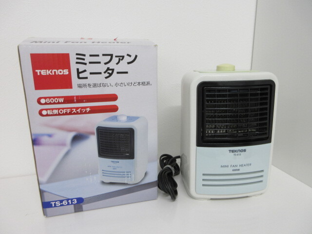 テクノス TEKNOS ミニファンヒーター　TS-613 600W 取説付 トイレ 脱衣所 暖房 コンパクト 暖房器具 通電動作OK＃3853