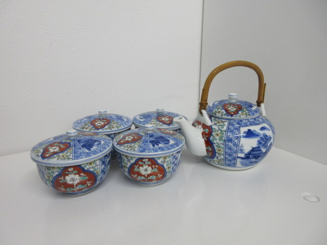 華山萬右衛門 有田焼 茶器揃 急須 蓋付き湯呑 和食器 ＃3842