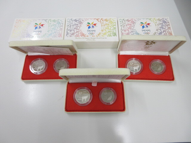 1998年 長野オリンピックプルーフコインセット　5000円銀貨　500円硬貨　額面16,500円 （5000円×3枚/500円×3枚）3セットまとめ ＃3815